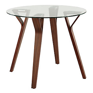 Folia Mid-Century Modern Round Dinette Table in Walnut Wood and Clear Glass, , rollover