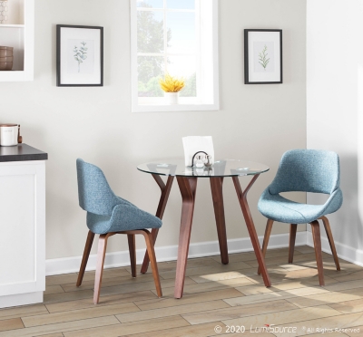 Folia Mid-Century Modern Round Dinette Table in Walnut Wood and Clear Glass, , rollover