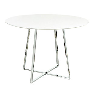 Cosmo Contemporary/Glam Dining Table in Gold Metal and White Wood Top, White, rollover