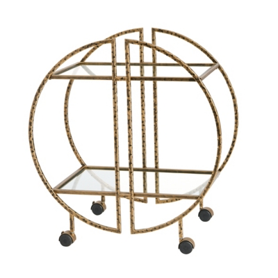 Creative Co-Op Modern Hammered Brass Round Bar Cart, , large