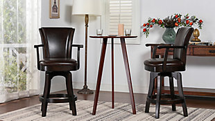 Jennifer Taylor Home Williams 27" Swivel Counter Height Bar Stool, Vintage Brown Faux Leather, Vintage Brown, rollover