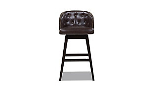 Classic and refined, the Davidson Bar Stool Collection by Jennifer Taylor Home shows of great design and functionality. Featuring a low back and recessed arms with button tufted details and hand applied nail heads, the craftsmanship of the Davidson stool is undeniable. The 360 degree swivel base and solid wood legs with a footrest accented with brass kickplate are quality functional elements that guarantee functionality and durability. Available in both counter- and bar-heights, the Davidson stool is perfect for any dining area, from a kitchen island to a man-cave bar.Handmade by master furniture craftsmen for the highest level of quality | Sturdy frame of solid wood and sinuous springs provides excellent support and stability | Brass-plated footrest provides comfortable seating and resists scuffs and scratches | Upholstered in peel and crack resistant faux leather for easy cleaning and durability | Hand pulled button tufting and barrel seat silhouette for style, comfort, and support | 360 degree swivel function for easy access to the seat