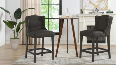 Jennifer Taylor Home Suzie Shelter Wingback 26" Counter-Height Armless Barstool, Charcoal Brown Yarn Dye, Charcoal Brown, large