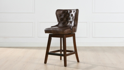 Jennifer Taylor Home Holmes Tufted High-Back 360 Swivel Counter-Height Barstool, Mid Brown Faux Leather - Thumbnail 5