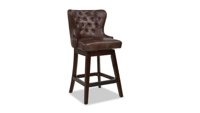Jennifer Taylor Home Holmes Tufted High-Back 360 Swivel Counter-Height Barstool, Mid Brown Faux Leather - Thumbnail 2