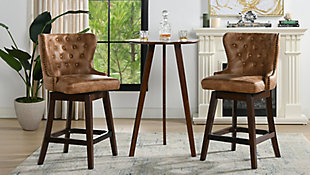 Jennifer Taylor Home Holmes Tufted High-Back 360 Swivel Counter-Height Barstool, Tan Brown Faux Leather, Tan Brown, rollover