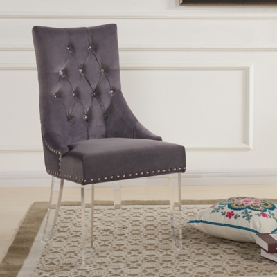 Gobi Tufted Dining Chair in Gray Velvet with Acrylic Legs, Gray, large