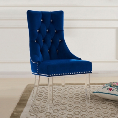 Gobi Tufted Dining Chair in Blue Velvet with Acrylic Legs, Blue, large