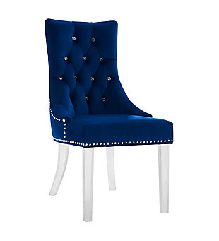 Everyday luxury made fully accessible in our Armen Living Gobi acrylic dining chair. It is plush and soft to the touch, which makes it the perfect dining chair for guests and family to enjoy dinner or conversation. This accent chair has beautiful details such as crystal button-tufted seat back, nail-head details around the base of the seat and clear acrylic legs, all beautifully combined to make this dining chair a masterpiece. Available in Black or Gray velvet upholstery.Modern and contemporary glam gobi acrylic dining chair | Beautiful acrylic legs enhance aesthetic novelty | Available in black, gray, or blue velvet with crystal button-tufted seat back | Sturdy construction for years of enjoyment | Back with crystal button tufting | Nailhead trim | 250-pound weight capacity | Assembly required | Comes with a standard 1-year limited warranty
