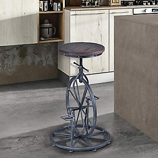 Harlem Adjustable Barstool in Industrial Gray finish with Pine Wood seat, Pine, rollover
