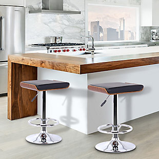Java Barstool in Chrome finish with Walnut wood and Black Faux Leather, Black, rollover