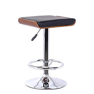 Java Barstool in Chrome finish with Walnut wood and Black Faux Leather, Black, large