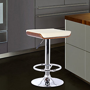 Jayden Barstool in Chrome finish with Walnut wood and Cream Faux Leather, Cream, rollover