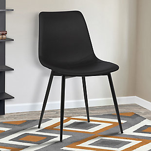 Monte Dining Chair in Black Faux Leather with Black Powder Coated Metal Legs, Black, rollover