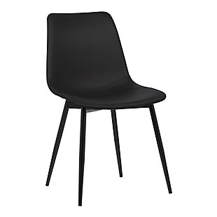 Monte Dining Chair in Black Faux Leather with Black Powder Coated Metal Legs, Black, large