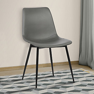 Monte Dining Chair in Gray Faux Leather with Black Powder Coated Metal Legs, Gray, rollover