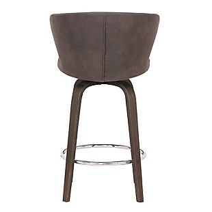 The Mynette Swivel Brown Faux Leather Bar Stool is upholstered in brown faux leather and features a unique quilted stitch pattern. This stool is a perfect fit in any modern or contemporary home and features a wooden base with convenient swivel function. The Mynette stool is available in 26” or 30”. 
 
 • Included: 1 Stool
 • Seat Material: Faux Leather
 • Frame Material: Wood
 • Swivel: Yes
 • Seat Height: 26” Counter Stool 30” Bar Stool
 • Color: Brown
 • Assembly Required: Yes
 • NOTE: Fabric color and saturation may vary due to lighting and monitor/phone screen settings
 • Comes with standard 1-year limited warranty
 • Product Dimensions: 20"W x 20.5"D x 40"H SH: 30"Tall back offers exceptional user lumbar support without detracting from overall appearance | Foam padded seat is exceptionally comfortable and appealing to the eye | Available with grey, pink, blue, or green fabric upholstery | Weight capacity: 250 pounds | Swivel function | Round footrest with chrome-tone finish | Spot clean | 250-pound weight capacity | Assembly required | Comes with a standard 1-year limited warranty