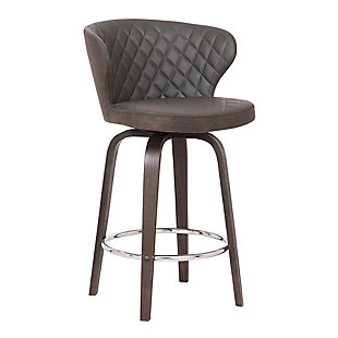 Mynette 30" Swivel Brown Faux Leather Bar Stool, Brown, large