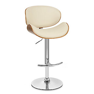 Naples Swivel Barstool in Chrome finish with Cream Faux Leather and Walnut Veneer Back, Cream, large
