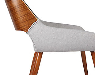 The Armen Living Panda mid-century dining chair is a great way to bring the comforts of yesteryear into your modern life. The sleek design of this contemporary marvel combines a softly curved hardwood walnut frame with an elegantly padded back. The seat is wide and accommodating as well, making this side chair a wonderful comfort piece for the living or dining room. The plush medium firm density cushion seat and back will provide you with all day comfort. The medium high open lower back is ideal for posture alignment and an unmatched support for days on end. The box style with walnut accent along the exterior of the chair is both unique and eye catching any where in your home. The foundation of the product is supported by solid walnut wood and metal for a sturdy and stylish aesthetic without comprising practicality and functionality of this item. This product ships in one box with easy and quick set up. We stand by the quality, the craftsmanship and the integrity of our product by offer 1-year warranty for all our products. The Panda’s sturdy metal legs are rounded off and tapered with a stylish walnut wood finish. The Panda is upholstered in your choice of exquisite fabric, available in gray and brown, or faux leather black. Product Dimensions: 20"W x 25"D x 31"H SH: 18"Mid-century modern and contemporary but can blend into any design providing an inviting centerpiece for your guests | Crafted to perfection for years of enjoyment | Great for kitchen, dining, home office space,commercial setting or any living space in your home | Thick semi firm cushion for all day comfort | 250-pound weight capacity | No assembly required | Comes with a standard 1-year limited warranty