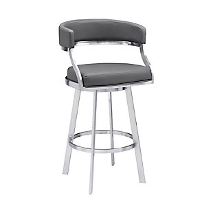 Saturn 26" Counter Height Barstool in Brushed Stainless Steel Finish and Gray Faux Leather, Gray, large