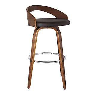 Sonia 26" Counter Height Barstool in Walnut Wood Finish with Brown Faux Leather, Brown, large