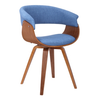 Summer Chair in Blue Fabric with Walnut Wood Finish, Blue, large