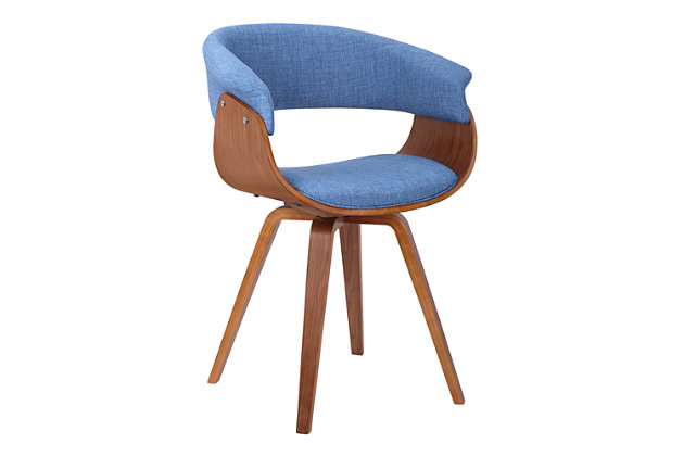 The Armen Living Summer mid-century chair is a beautiful piece for the contemporary household. This stylized bucket seat chair features a sturdy walnut wood finished frame. The Summer's fabric upholstered back and seat offer an exceptional degree of comfort and support while brilliantly accenting the chair's novel frame. Ideal for the living room, but versatile enough to fit in just about every room of the house, the Summer is a must have. Echoing early modern design decors, the Summer chair provides a simple yet comfortable place to sit for long stretches. It features a bold fabric upholstered seat with a walnut wood finish. The back provides extra support, while the foam filling and fabric covering provides added lushness to keep you comfortable. This piece is both unique and eye catching that you can play up or down in any room in your home. It is the perfect size for small spaces such as dorm rooms or apartment or it can be use to entertain large gathering in style. The medium high cushion open back is ideal for posture alignment and an unmatched support for days on end. The foundation of the product is supported by solid walnut wood for a sturdy and stylish aesthetic without comprising practicality and functionality of this item. This item is a versatile piece that can be ideal for dining, kitchen or even home office desk chairs. This product ships in one box with easy and quick set up. We stand by the quality, the craftsmanship and the integrity of our product by offer 1-year warranty for all our products.  The ergonomically shaped seat and aesthetically pleasing design truly adds to what makes this a fantastic design. The Summer chair is available in your choice of charcoal, green, or blue fabric. Product Dimensions: 25"W x 22"D x 31"H SH: 19"Mid-century  modern and contemporary but can blend into any design providing an inviting centerpiece for your guests | Great for kitchen, dining, home office space,commercial setting or any living space in your home | Bucket seat design offers exceptional support and comfort | Solid walnut wood finish for durability and longevity | 250-pound weight capacity | Spot clean | Comes with a standard 1-year limited warranty | Assembly required