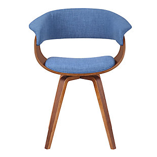 The Armen Living Summer mid-century chair is a beautiful piece for the contemporary household. This stylized bucket seat chair features a sturdy walnut wood finished frame. The Summer's fabric upholstered back and seat offer an exceptional degree of comfort and support while brilliantly accenting the chair's novel frame. Ideal for the living room, but versatile enough to fit in just about every room of the house, the Summer is a must have. Echoing early modern design decors, the Summer chair provides a simple yet comfortable place to sit for long stretches. It features a bold fabric upholstered seat with a walnut wood finish. The back provides extra support, while the foam filling and fabric covering provides added lushness to keep you comfortable. This piece is both unique and eye catching that you can play up or down in any room in your home. It is the perfect size for small spaces such as dorm rooms or apartment or it can be use to entertain large gathering in style. The medium high cushion open back is ideal for posture alignment and an unmatched support for days on end. The foundation of the product is supported by solid walnut wood for a sturdy and stylish aesthetic without comprising practicality and functionality of this item. This item is a versatile piece that can be ideal for dining, kitchen or even home office desk chairs. This product ships in one box with easy and quick set up. We stand by the quality, the craftsmanship and the integrity of our product by offer 1-year warranty for all our products.  The ergonomically shaped seat and aesthetically pleasing design truly adds to what makes this a fantastic design. The Summer chair is available in your choice of charcoal, green, or blue fabric. Product Dimensions: 25"W x 22"D x 31"H SH: 19"Mid-century  modern and contemporary but can blend into any design providing an inviting centerpiece for your guests | Great for kitchen, dining, home office space,commercial setting or any living space in your home | Bucket seat design offers exceptional support and comfort | Solid walnut wood finish for durability and longevity | 250-pound weight capacity | Spot clean | Comes with a standard 1-year limited warranty | Assembly required