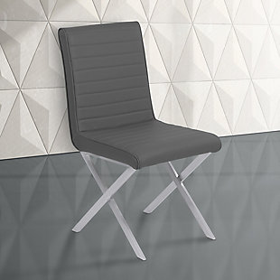 Tempe Dining Chair in Gray Faux Leather with Brushed Stainless Steel Finish - Set of 2, Gray, rollover