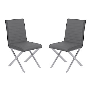 Tempe Dining Chair in Gray Faux Leather with Brushed Stainless Steel Finish - Set of 2, Gray, large
