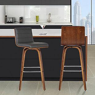Vienna 26" Counter Height Barstool in Walnut Wood Finish with Gray Faux Leather, Gray/Walnut, rollover