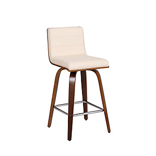 Vienna 26" Counter Height Barstool in Walnut Wood Finish with Cream Faux Leather, Cream/Walnut, large