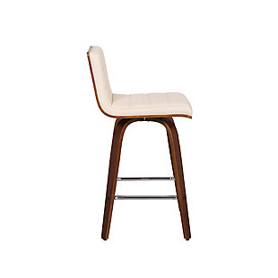 Indulge in luxury with the Vienna Contemporary Swivel Barstool by Armen Living. It is beautifully designed with a sturdy metal framed footrest in expertly crafted in curved Walnut Wood finish, upholstered with grey Pu upholstery and black brushed wood back. This piece provides both versatile style and comfort with a Modern design that can easily be integrated into your home’s current décor. While appearing stationary, the Vienna features a 360-degree swivel feature for maximum mobility. The plush padded seat with high density foam will provide you with all day comfort. The curved wood medium high back is ideal for posture alignment and an unmatched support for days on end. The foundation of the product is supported by wood and strong metal footrest for a chic and stylish aesthetic without comprising practicality and functionality of this item. This product ships in one box with easy and quick set up. We stand by the quality, the craftsmanship and the integrity of our product by offer 1-year warranty for all our products. We want our customers enjoy our product and we will always be there to help with our top-notch customer service support. Product Dimensions: 17"W x 20"D x 39"H SH: 30""

Excellent choice for a Modern, and Contemporary dining and Kitchen setting. Available in 26" counter Height and 30" bar Height options in brown, Gray or Cream or. It is also available Grey upholstery with black brushed finish wood in 26" or 30".Sturdy walnut wood finished construction is brilliantly accented by sleek faux leather upholstery | Great for kitchen, dining, commercial setting or any living space in your home | 360° swivel, foam padded seat, sturdy chromed metal footrest | Sturdy construction for years of enjoyment | Footrest with chrome-tone finish | 360-degree swivel | 250-pound weight capacity | Comes with a standard 1-year limited warranty | Assembly required