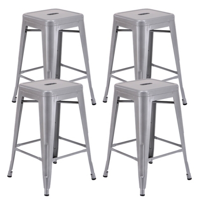 Brage Living Millard Stackable Industrial Metal Counter Stool (Set of 4), Silver