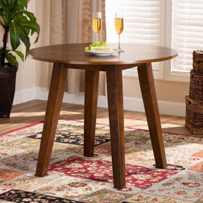 Baxton Studio Baxton Studio Ela Modern and Contemporary Walnut Brown Finished 35-Inch-Wide Round Wood Dining Table, Walnut, rollover