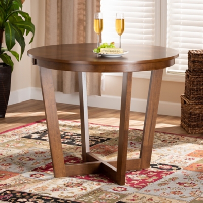 Baxton Studio Baxton Studio Alayna Modern and Contemporary Walnut Brown Finished 35-Inch-Wide Round Wood Dining Table, Walnut, rollover