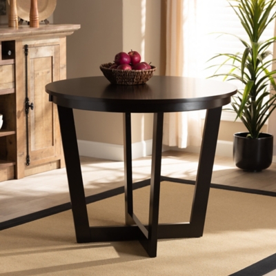 Baxton Studio Baxton Studio Alayna Modern and Contemporary Dark Brown Finished 35-Inch-Wide Round Wood Dining Table, Dark Brown, rollover