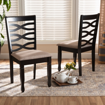 Baxton Studio Baxton Studio Lanier Modern and Contemporary Sand Fabric Upholstered Dark Brown Finished 2-Piece Wood Dining Chair Set, Sand/Dark Brown, rollover
