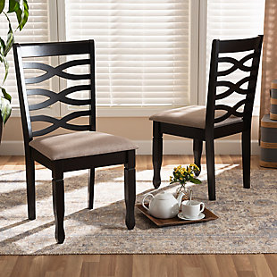 Baxton Studio Baxton Studio Lanier Modern and Contemporary Sand Fabric Upholstered Dark Brown Finished 2-Piece Wood Dining Chair Set, , rollover