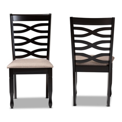 Baxton Studio Baxton Studio Lanier Modern and Contemporary Sand Fabric Upholstered Dark Brown Finished 2-Piece Wood Dining Chair Set, Sand/Dark Brown, large