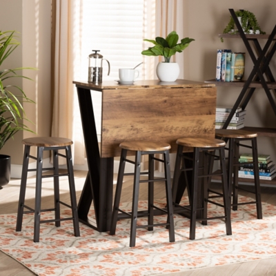 Baxton Studio Baxton Studio Richard Industrial and Rustic Walnut Finished Wood and Black Metal 5-Piece Pub Set with Extendable Tabletop, , large