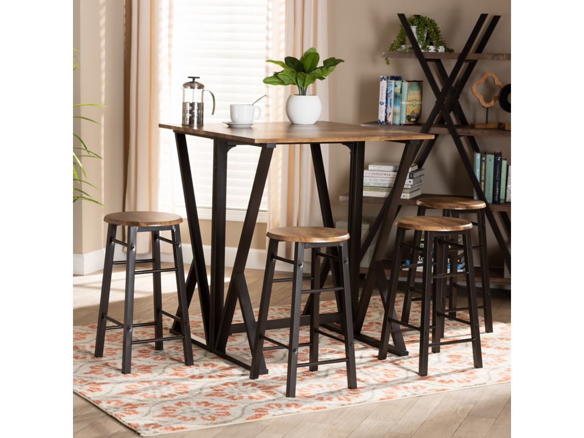 Baxton Studio Pub Height Dining Table and 4 Bar Stools Set