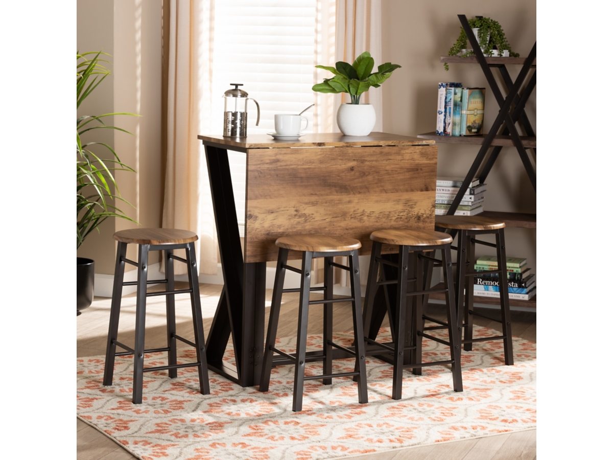 Baxton Studio Pub Height Dining Table and 4 Bar Stools Set