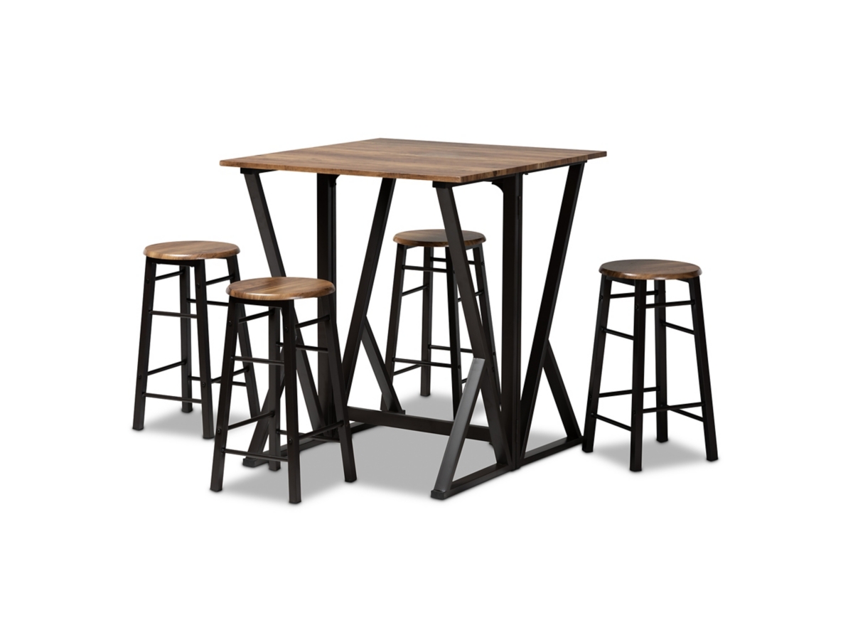 Baxton Studio Pub Height Dining Table and 4 Bar Stools Set