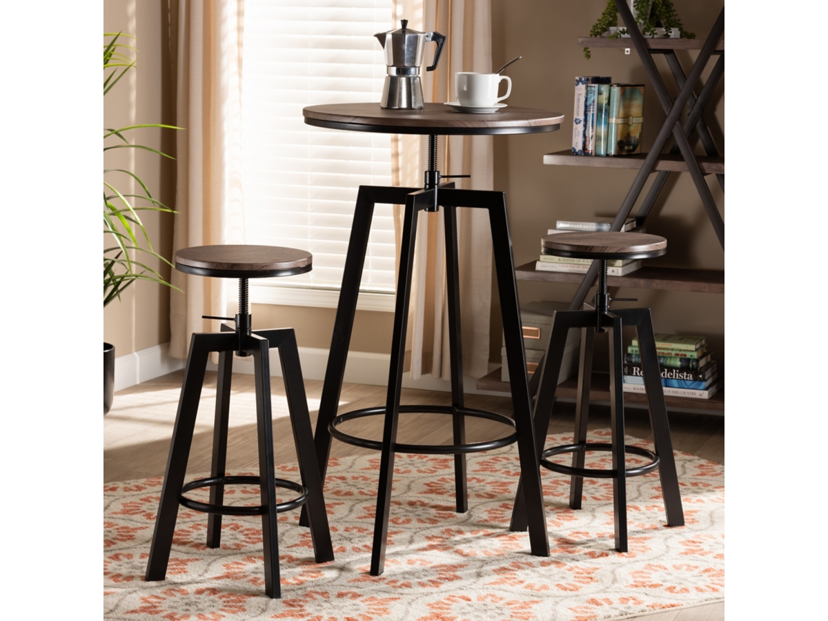 Baxton Studio Maritta Pub Height Dining Table and 2 Bar Stools Set