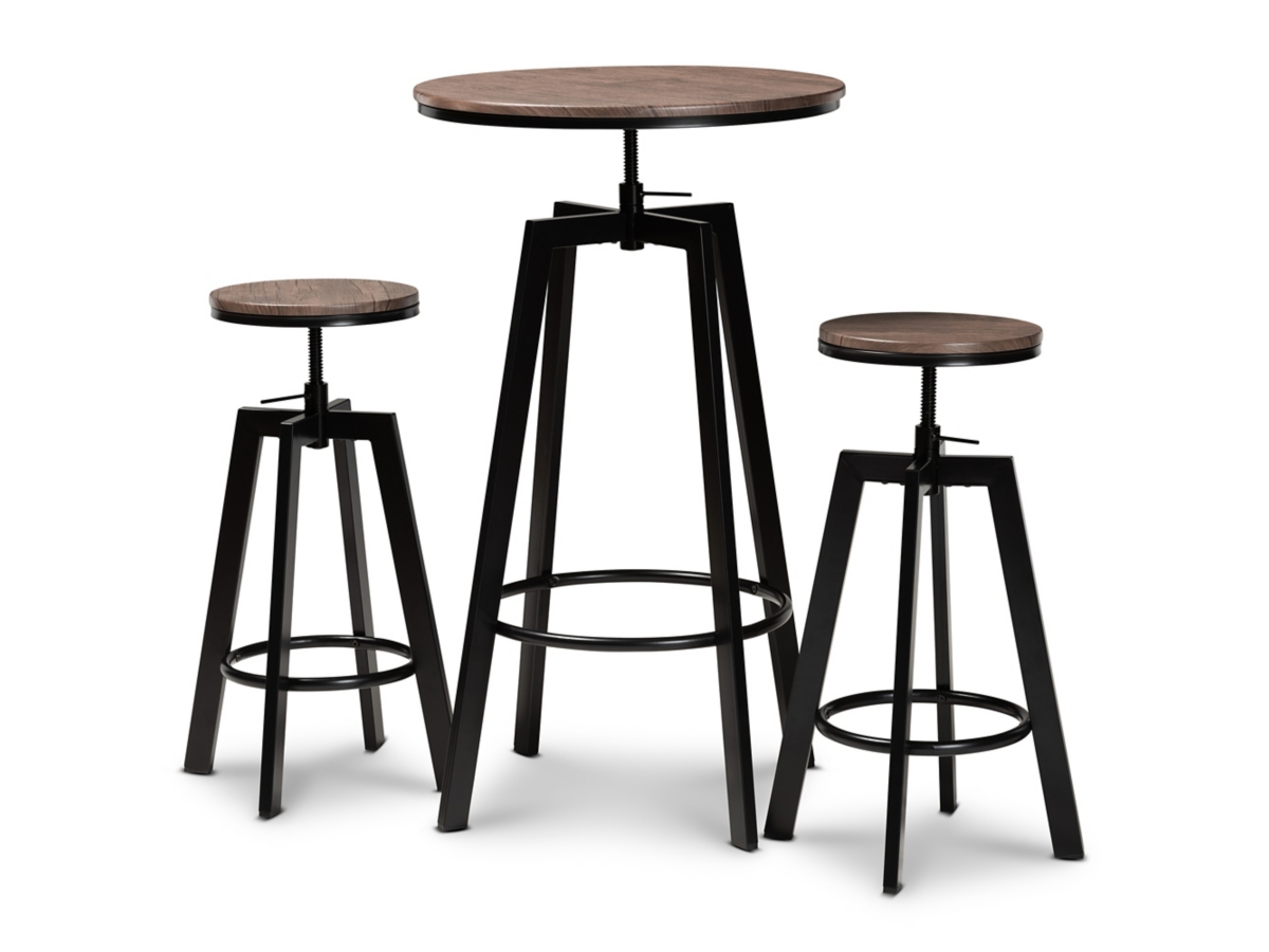 Baxton Studio Maritta Pub Height Dining Table and 2 Bar Stools Set