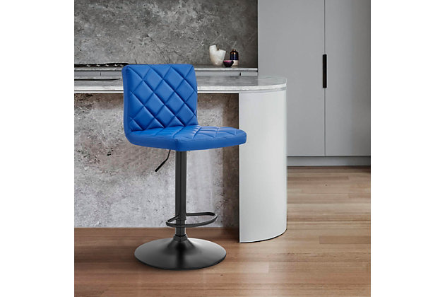 The Duval Adjustable Faux Leather Swivel Bar & Counter Stool from Armen Living is the perfect new addition to your beautiful home. The marvelous diamond-stitch design etched into the chair back and seat gives this piece an exceptional look. The bar stool chair is crafted with a metal column and foam cushions on the back and bottom seat, giving you the opportunity to enjoy your meals in complete comfort. The Duval features a 360-degree swivel function that increases the mobility of your stool. The Duval is also fitted with a hydraulic lever to adjust your seat to the height of your choosing. The Duval is available with a Chrome base and Grey faux leather upholstery or a Matte Black base and your choice of Grey, Red, White, or Blue faux leather upholstery.Swivel stool - it can be tough crafting the perfect stool for our customers, we are always thin of the most unique ideas for the best user experience. Providing these features is one way we can do this and help exceed your expectations. The wonderful 360-degree swivel function allows for maximum mobility. The smooth glide swivel function allows you to change directions with ease, ma this your new favorite stool in your home! | Adjustable height - move the gas lever right underneath the seat to adjust to your preferred height with ease! The lifting mechanism is seamless and works perfectly. You can adjust to different heights and remain stable and controlled while doing so. This stool also has a weight capacity of 250 pounds! | Intricate design - not only does this bar stool have the style you are loo for, but it has an intricately designed pattern featured in the upholstery that is a work of art within itself. This wonderful additional feature adds so much to this already beautiful stool. | Comfortable form - this stool was designed with ergonomic principles, shaping around your back with a wide seat for extra room. The soft foam-padded cushions offer extreme comfort, which helps to support and relax your back and body.