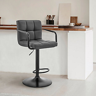 Armen Living Laurant Adjustable Gray Faux Leather Swivel Bar Stool, , rollover