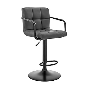 Armen Living Laurant Adjustable Gray Faux Leather Swivel Bar Stool, , large